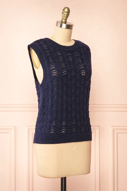 Harim Navy | Openwork Knit Sweater Vest