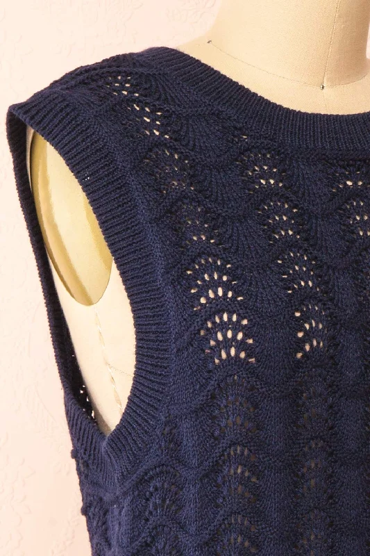 Harim Navy | Openwork Knit Sweater Vest