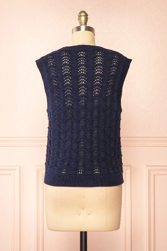 Harim Navy | Openwork Knit Sweater Vest