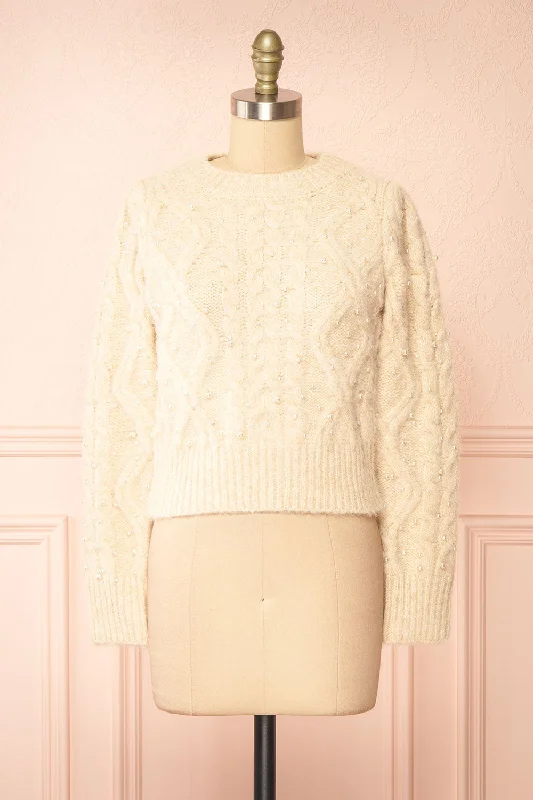 Murta | Beige Knit Sweater w/ Pearls