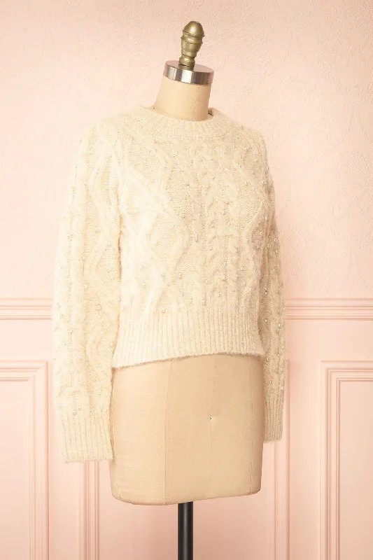 Murta | Beige Knit Sweater w/ Pearls