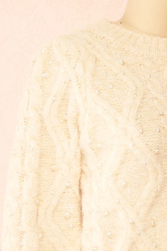 Murta | Beige Knit Sweater w/ Pearls