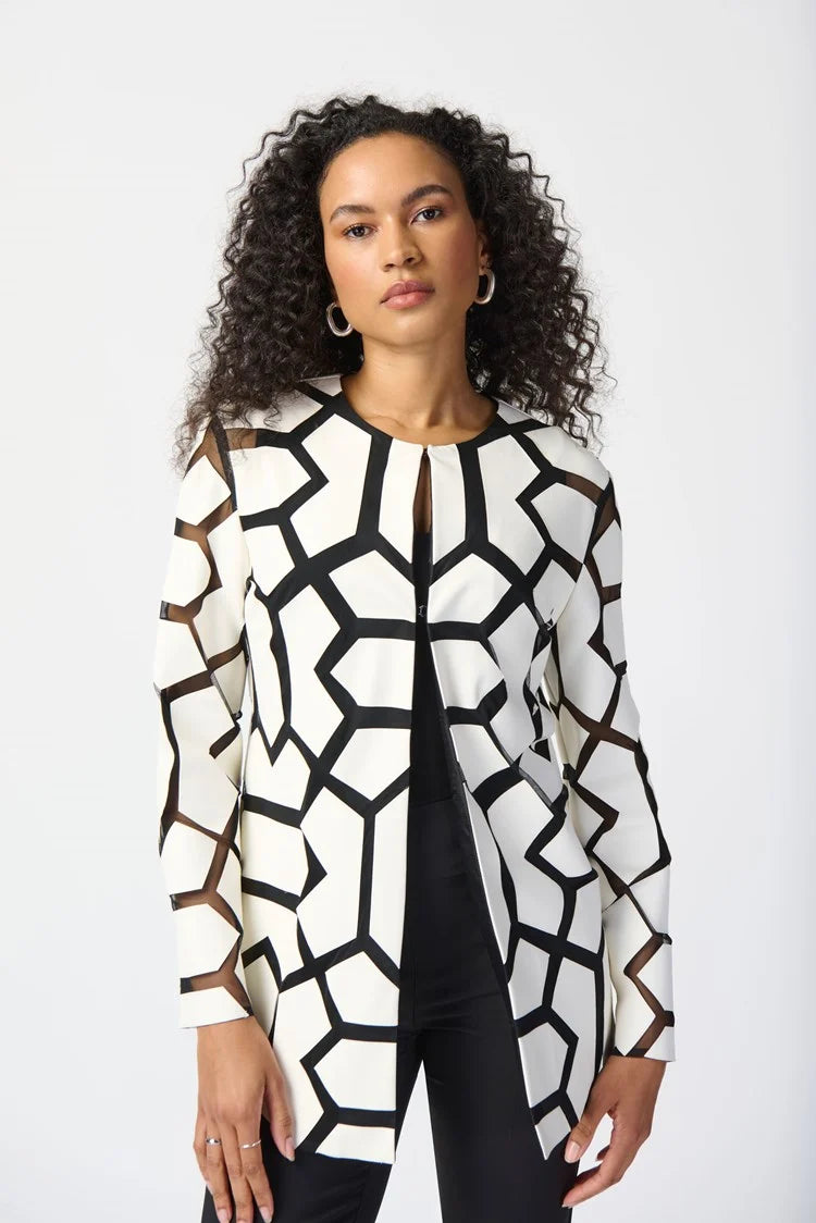 Joseph Ribkoff Laser-Cut Leatherette on Mesh Jacket White 241905