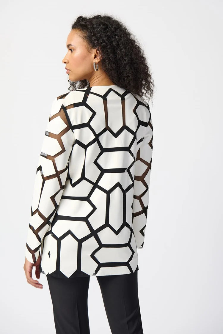 Joseph Ribkoff Laser-Cut Leatherette on Mesh Jacket White 241905