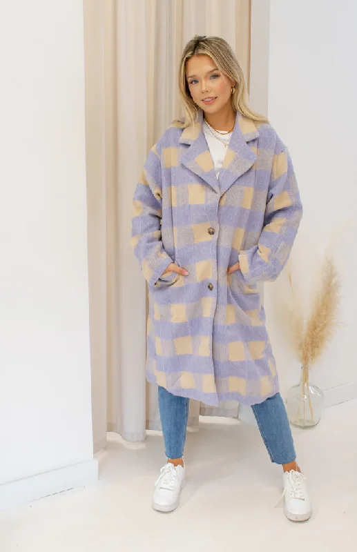 NEW LEAH PLAID COAT (LILAC \ BEIGE)