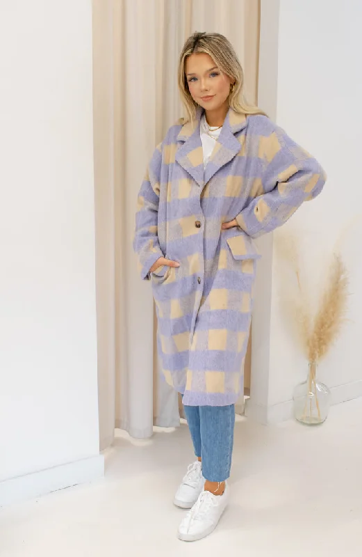 NEW LEAH PLAID COAT (LILAC \ BEIGE)