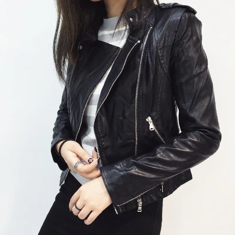 Tavia Biker Zip Vegan Leather Jacket