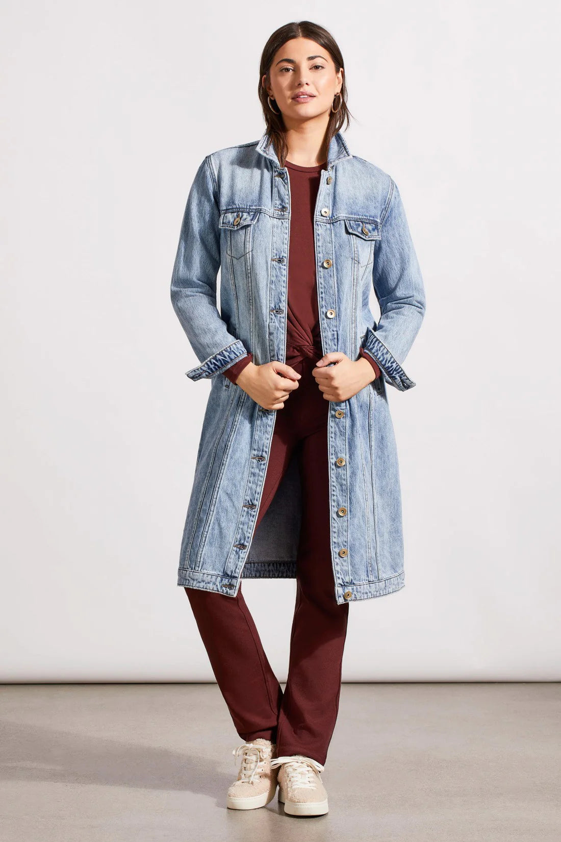 Tribal Pocketed Denim Duster Jacket